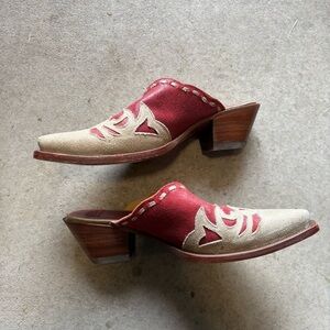 Coral western suede mules